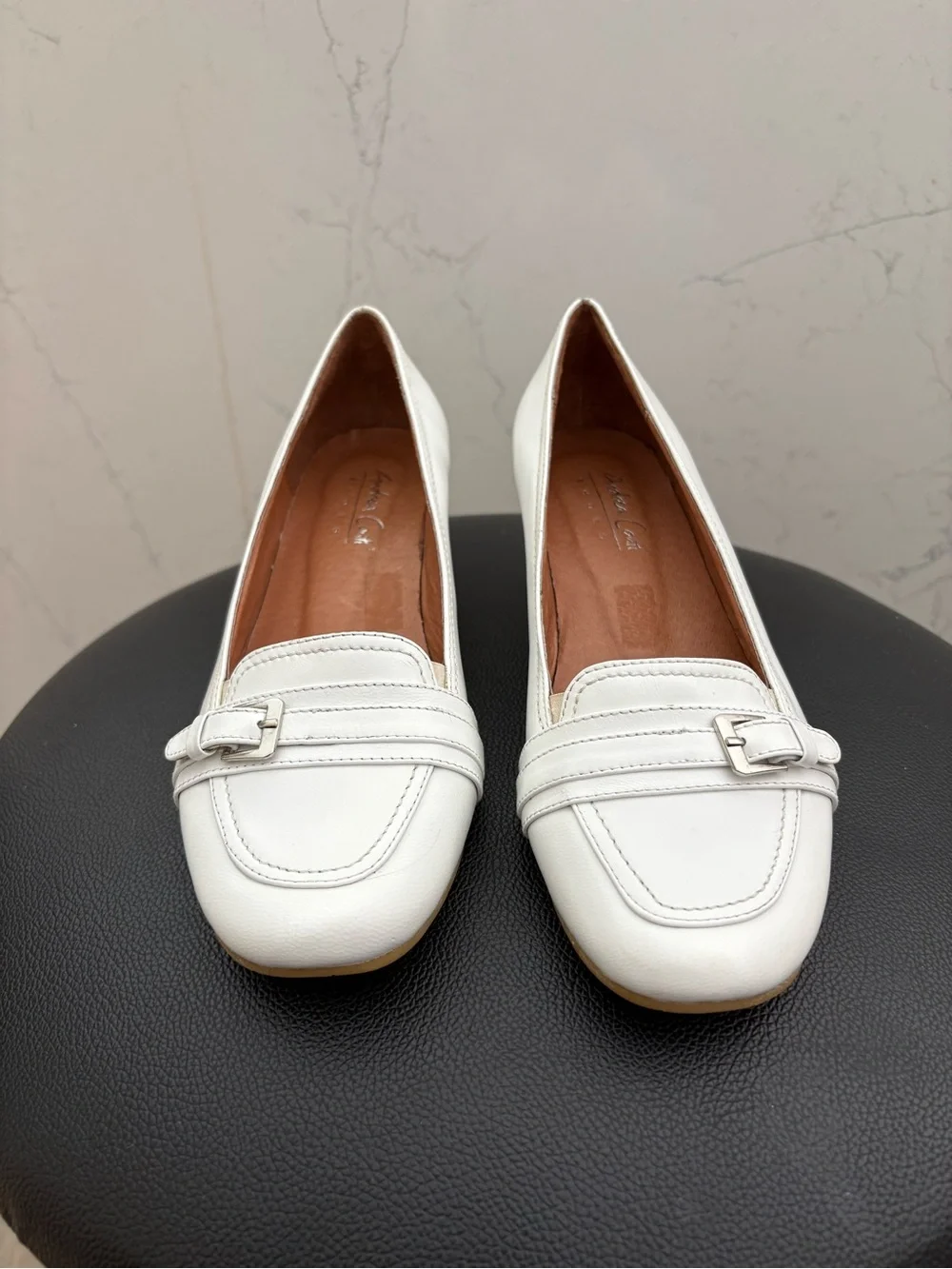 Andrea Conti White Leather Loafer Kitten Low Heel Pumps Comfort Shoes Size 6